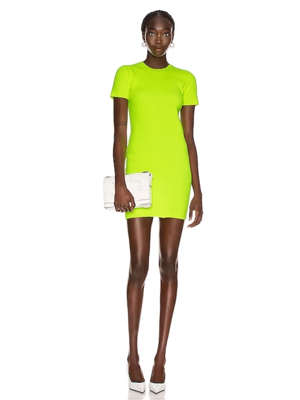NWT Helmut Lang Neon Lime Short Sleeve Bodycon Mini Dress M